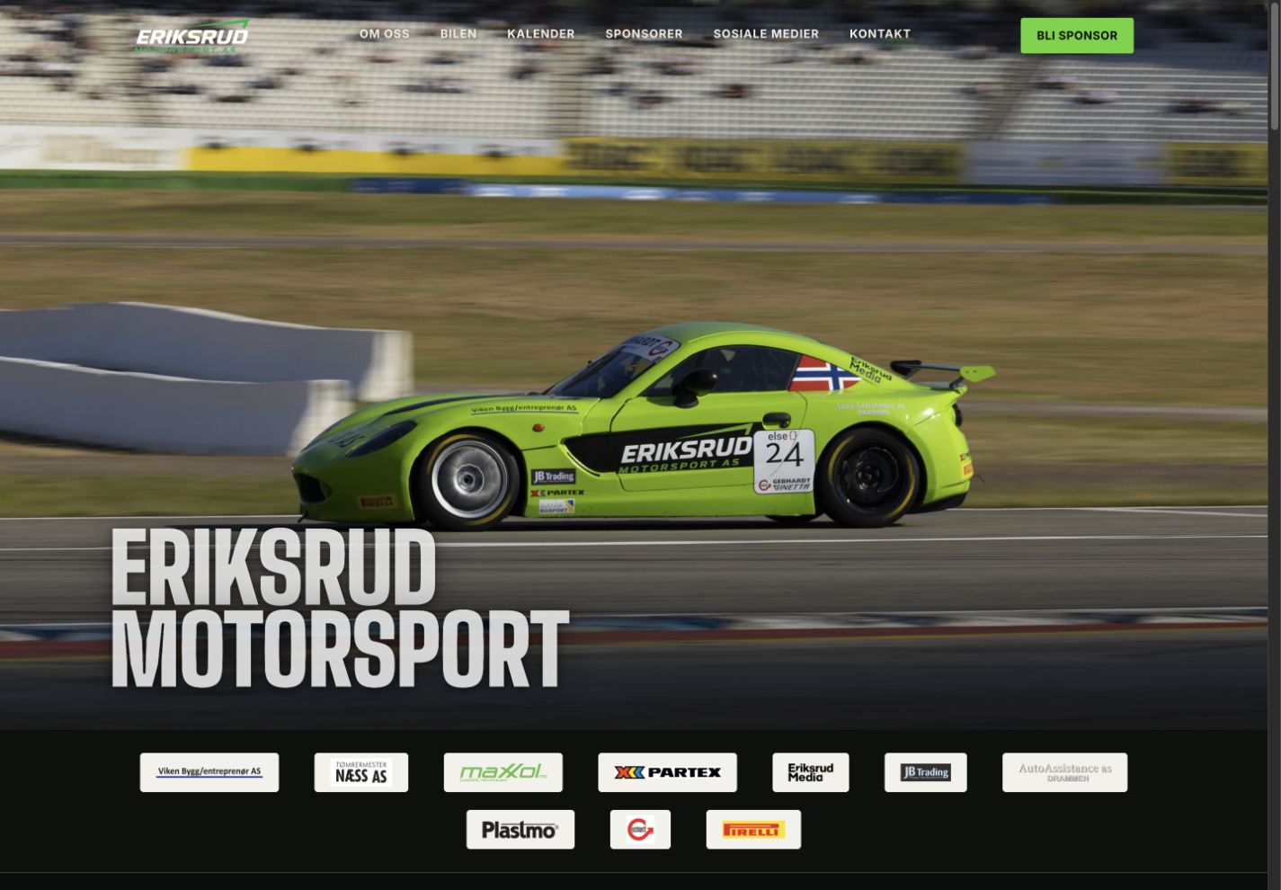 Forhåndsvisning av Eriksrud Motorsport-nettsiden på PC